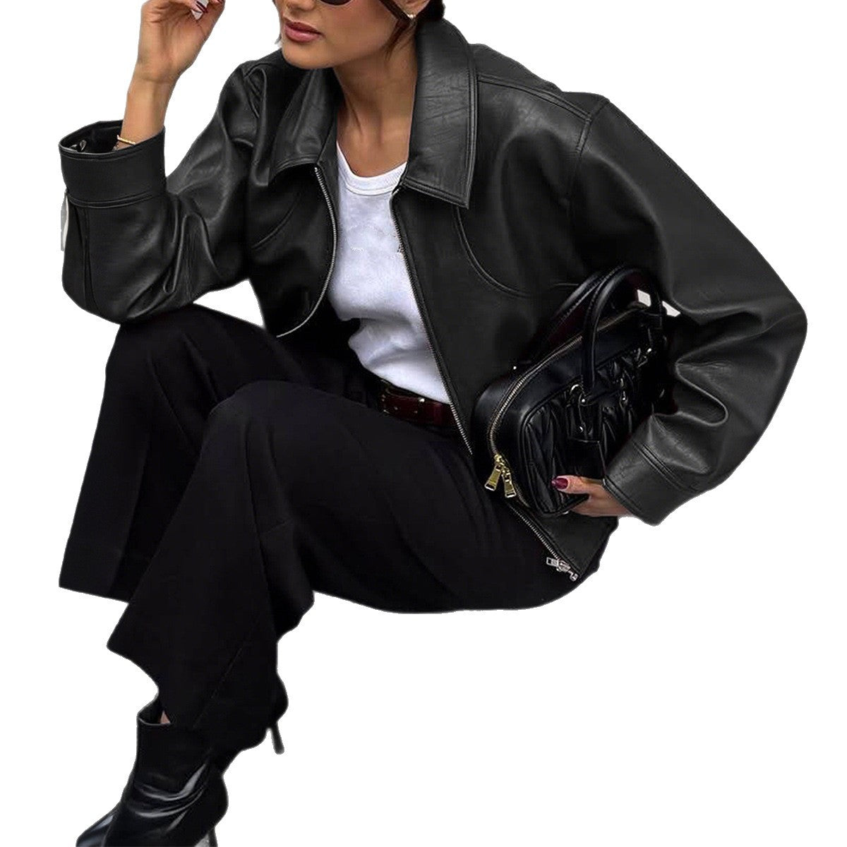 Women's Casual Vacation Style Long-sleeved Leather Coats
