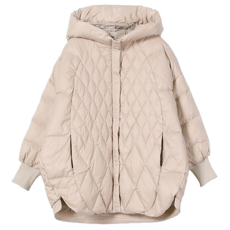 Women's Artistic Rhombus Hooded Light White Duck Down Jackets