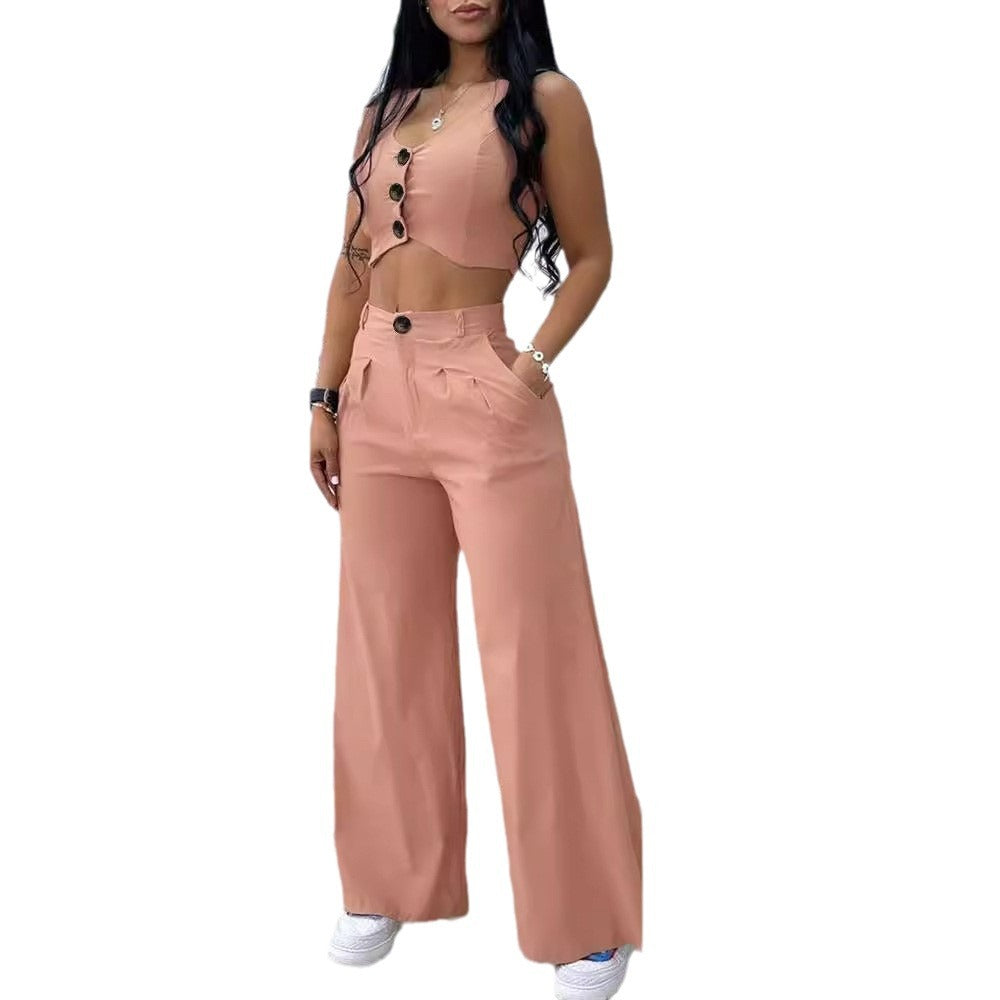 Women's Solid Color High Waist Wide Leg Suits