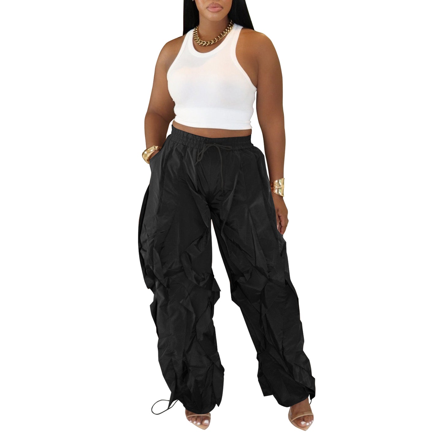 Women's Clothes Casual Wide Leg Stitching Lace Pants