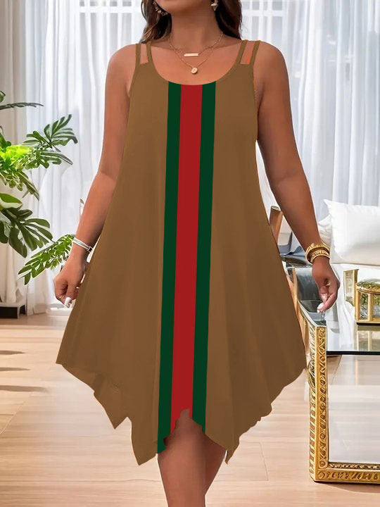 Women's Strap Summer Casual Asymmetric Hem Round Dress