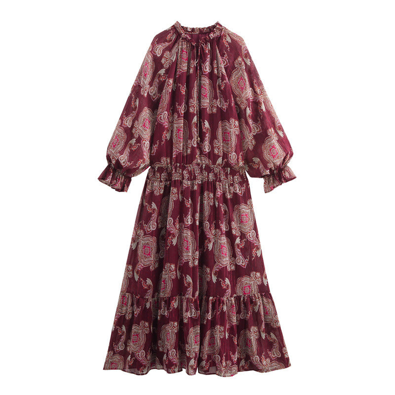Women's Fashion Casual Metal Wire Printed Long Dresses