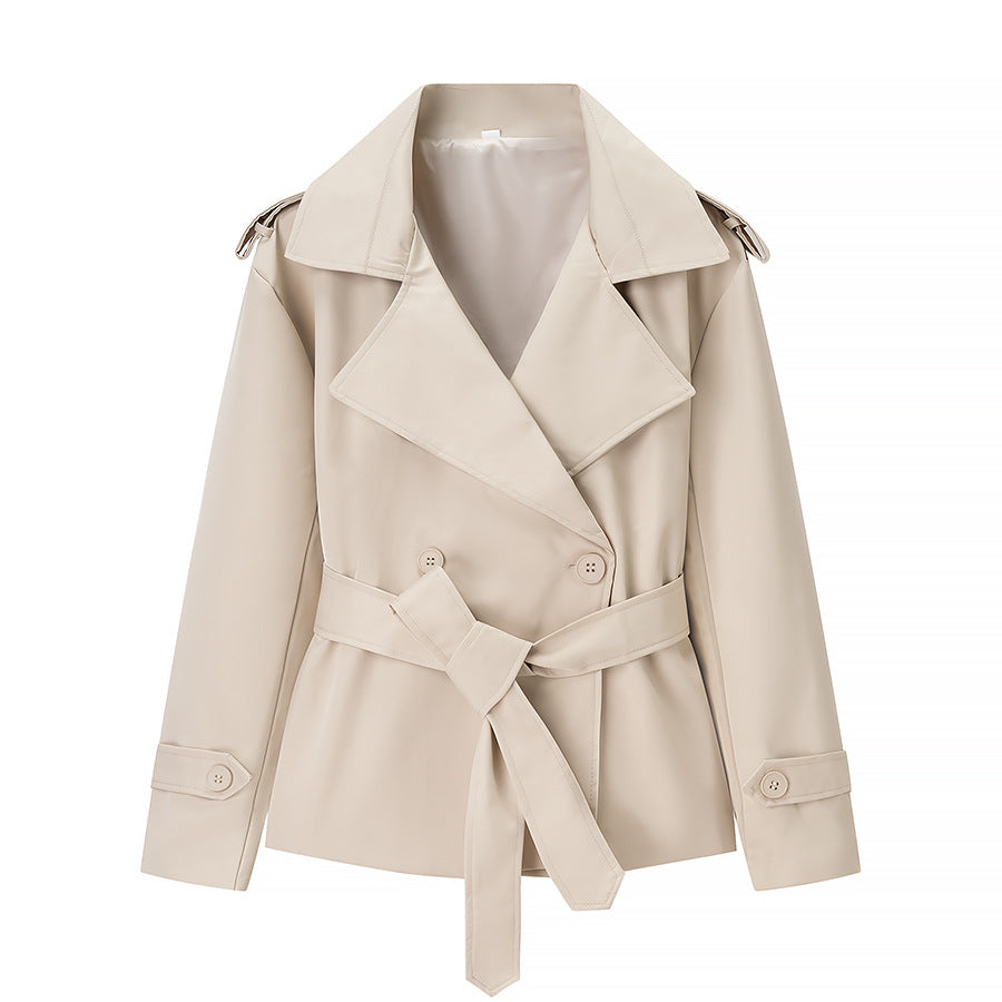 Women's Casual Solid Color Belt Trench Jackets