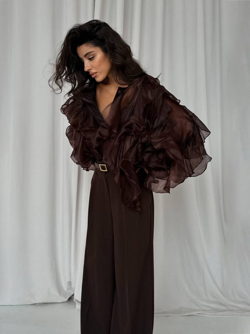 Women's Tulle Three-dimensional Design Sense Irregular Shirt Blouses