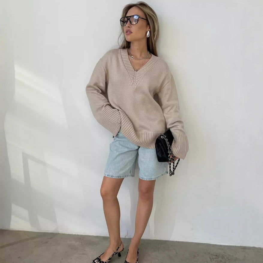 Women's Solid Color Pullover Idle Style Casual Sweaters
