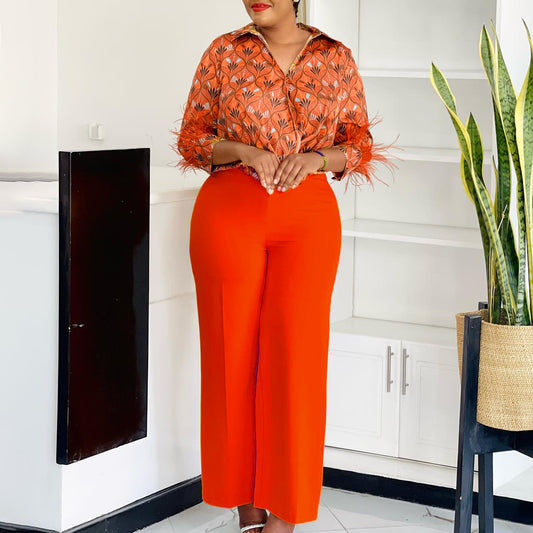 Women's Printed Shirt Wide Leg Two-piece African Suits