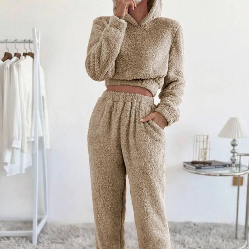 Women's Fashion Wear Plush Hooded Long Sleeve Suits