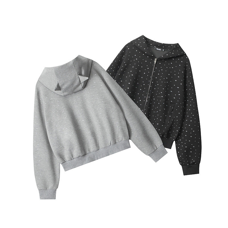 Women's Printing Design Sense Hooded Baggy Sweaters