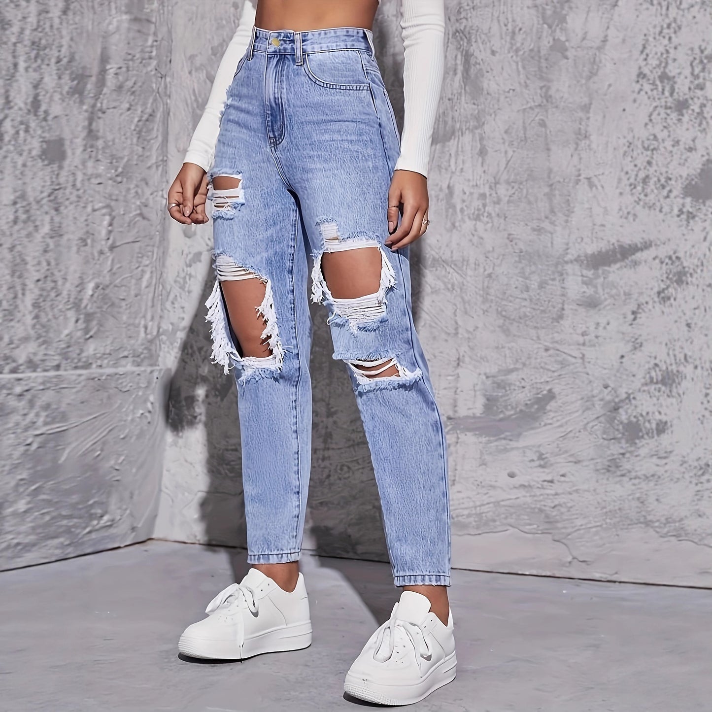 Women's Ripped Fried Salt Denim Smart Trousers Women's Jeans