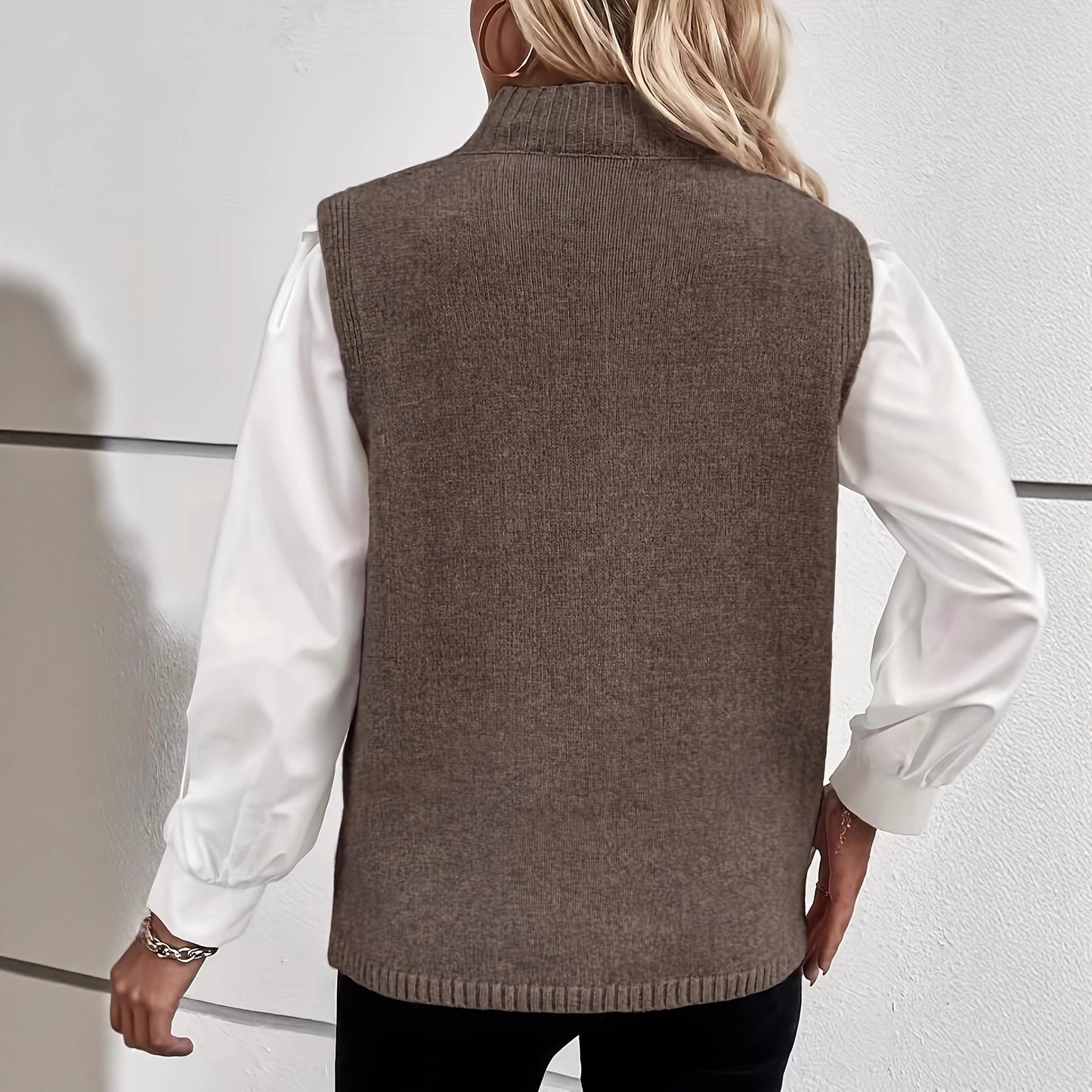 Slit Hemline At Hem Sleeveless Knit Niche Outerwear Waistcoat Bandage Women's Vest