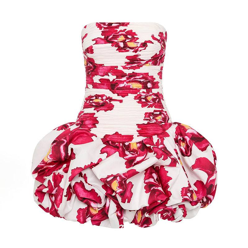 Women's Floral Pleated Sexy Tube For Vacation Dress