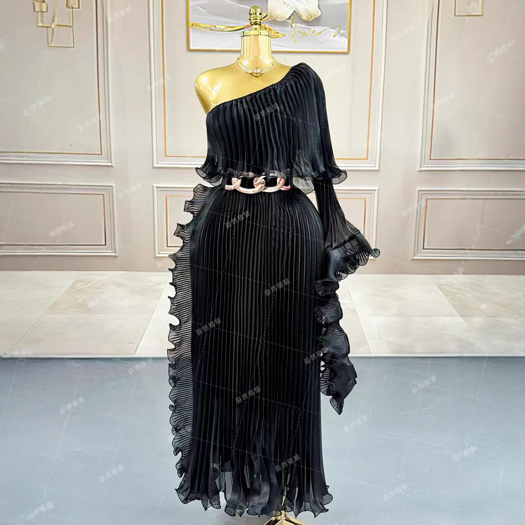Women's Large Pleated Dress Long Light Luxury Dresses