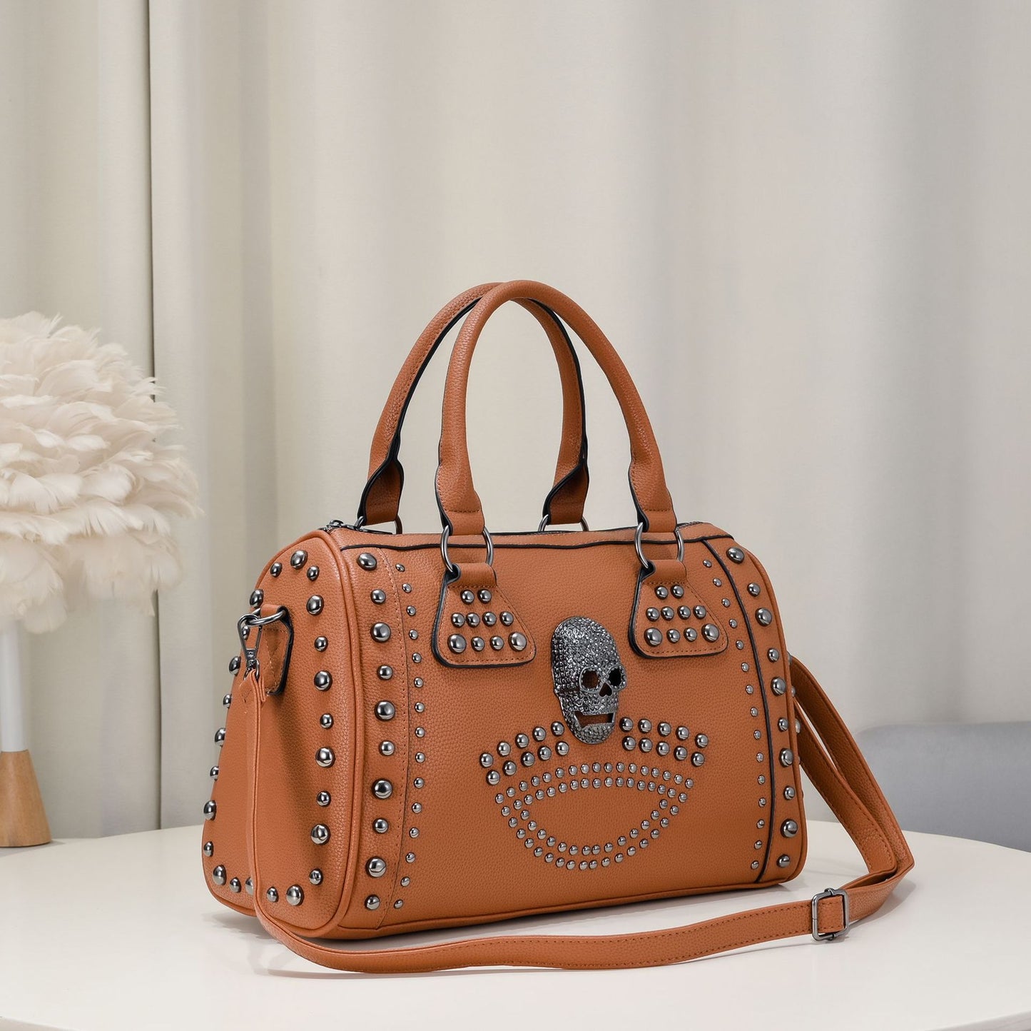 Women's Punk Rivet Soft Leather Skull Large Handbags