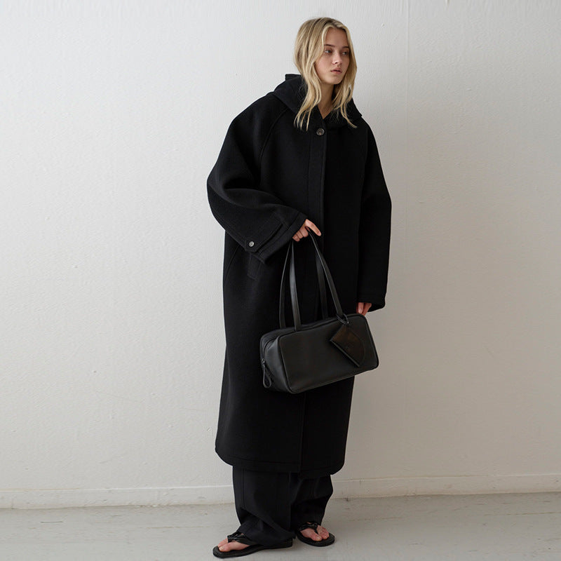 Women's Hooded Wool Overcoat Loose Temperament Breasted Coats
