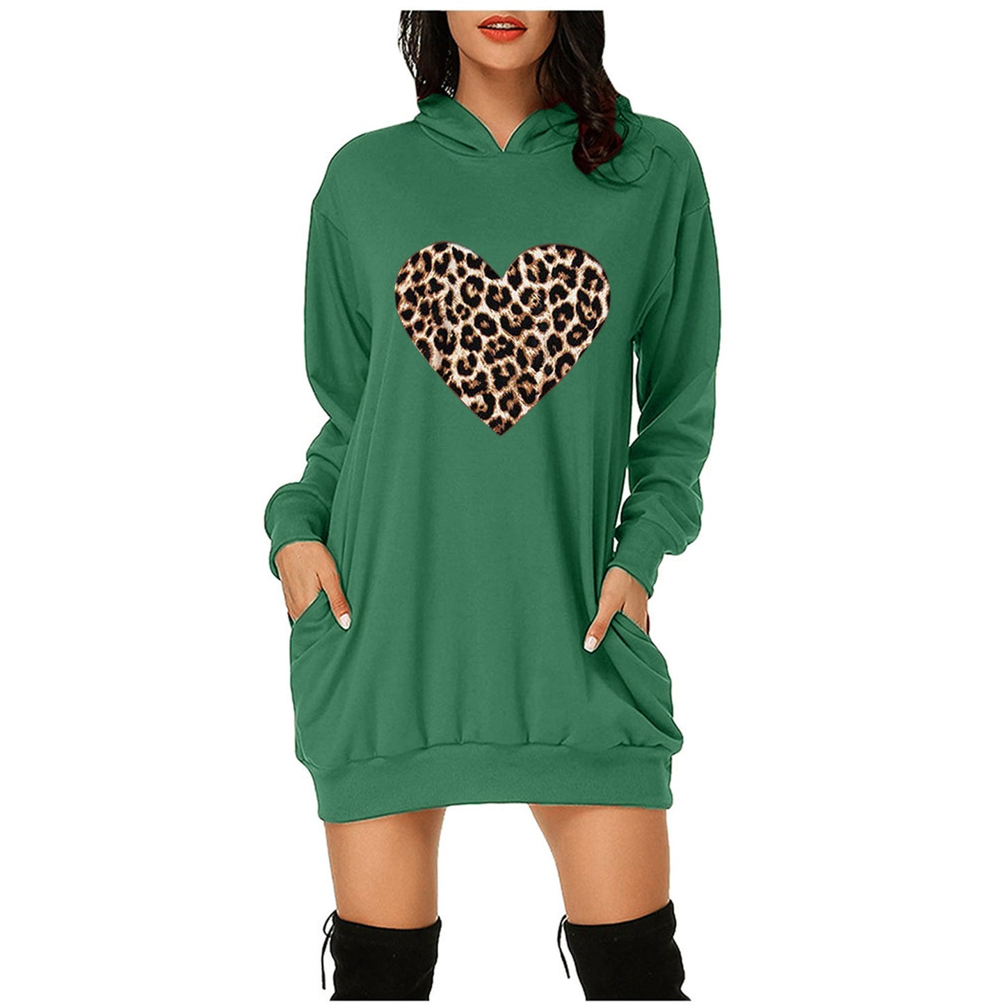 Women's Valentine's Day Printed Mid-length Hooded Long Sleeve Female Clothing