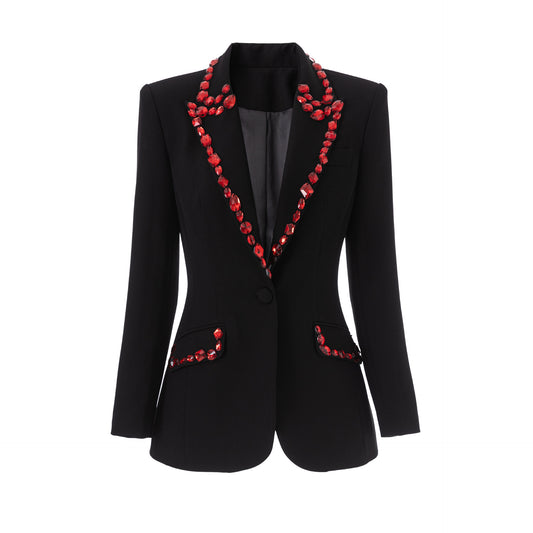 Women's Luxury Red Beaded Black Fashion Party Blazers