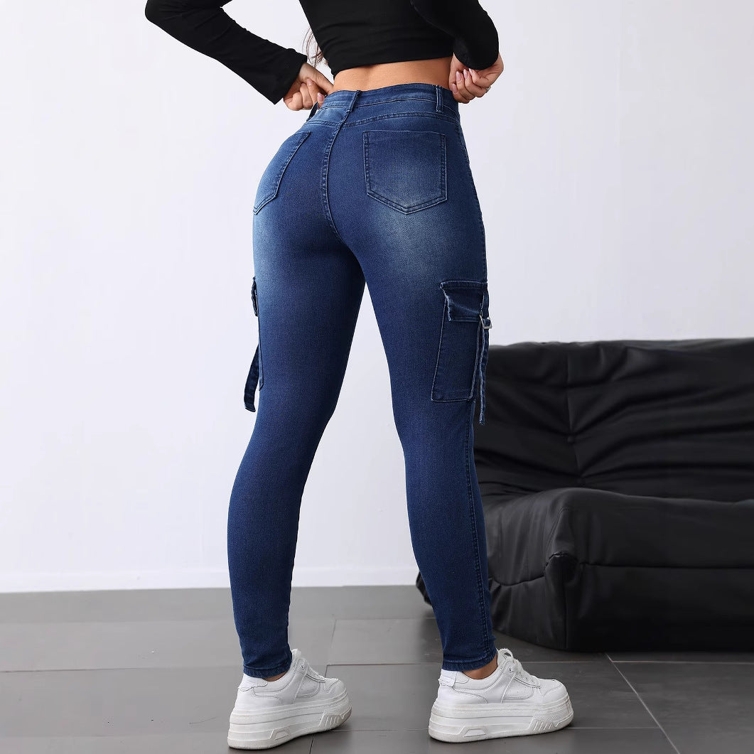 Women's Skinny Flip Elastic Casual Wear Tooling Jeans