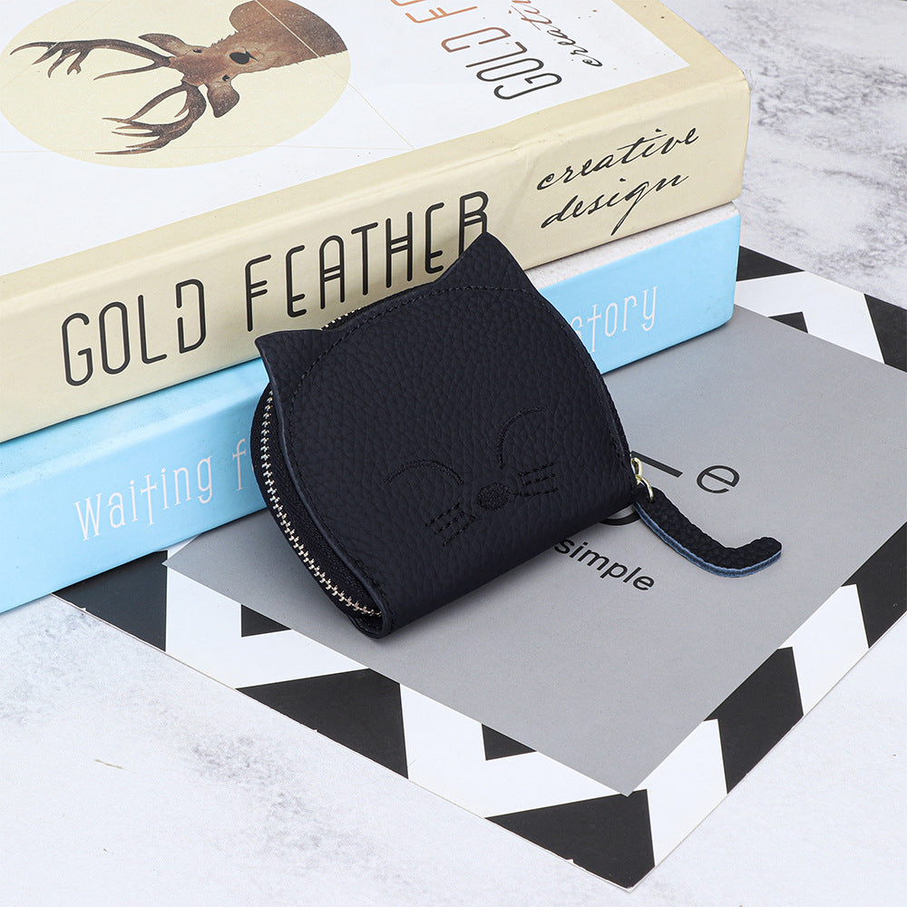 Women's Cartoon Cute Embroidery Cat Genuine Leather Bags