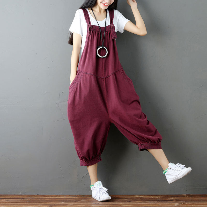 Women's Knitted Denim Overalls Korean Fashion Hanging Crotch Jeans