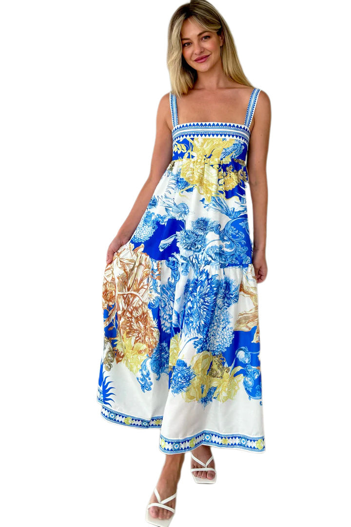 Summer Vacation Style Long Positioning Printing Dresses