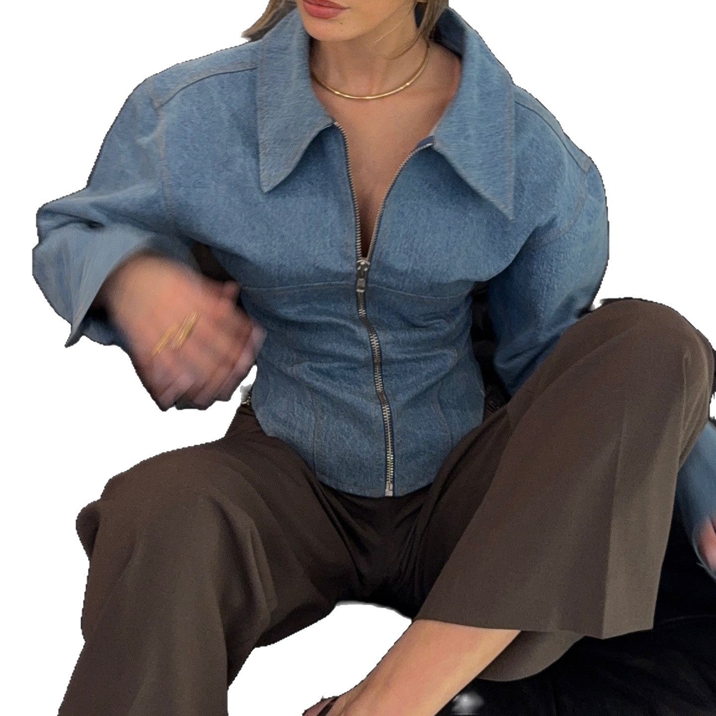 Lapel Denim Waist Slimming Temperament Wild Jackets