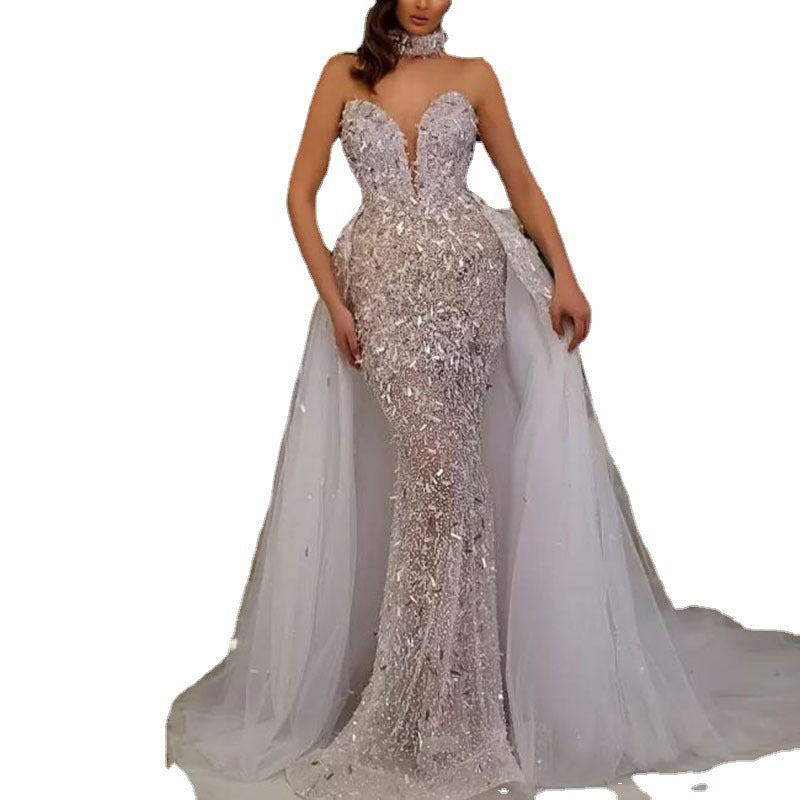 Women's Summer Dress Sequined Fishtail Sleeveless Long Wedding Dresses