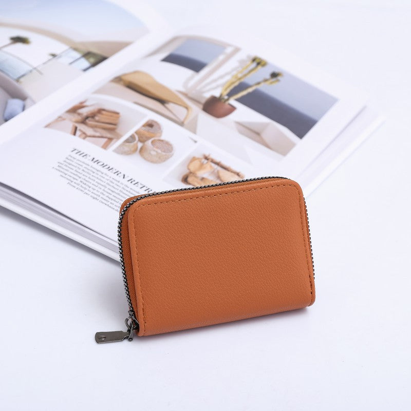 Women's Zipper Solid Color Access Cover High Card Holder