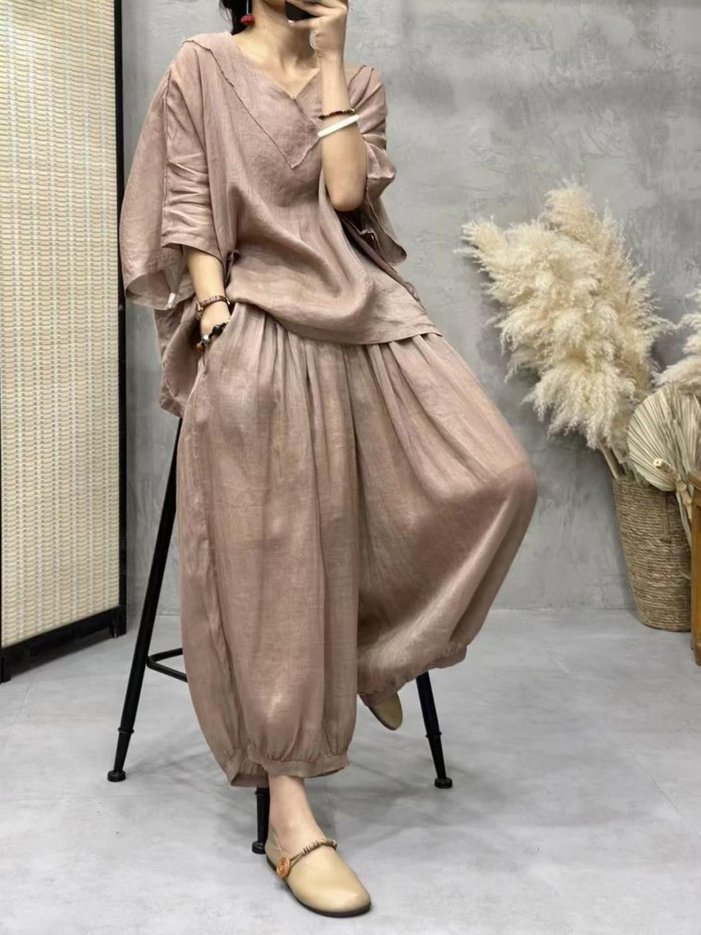 Fine Ramie Fashionable Stylish Pullover Artistic Loose Thin Fashion Casual Suit