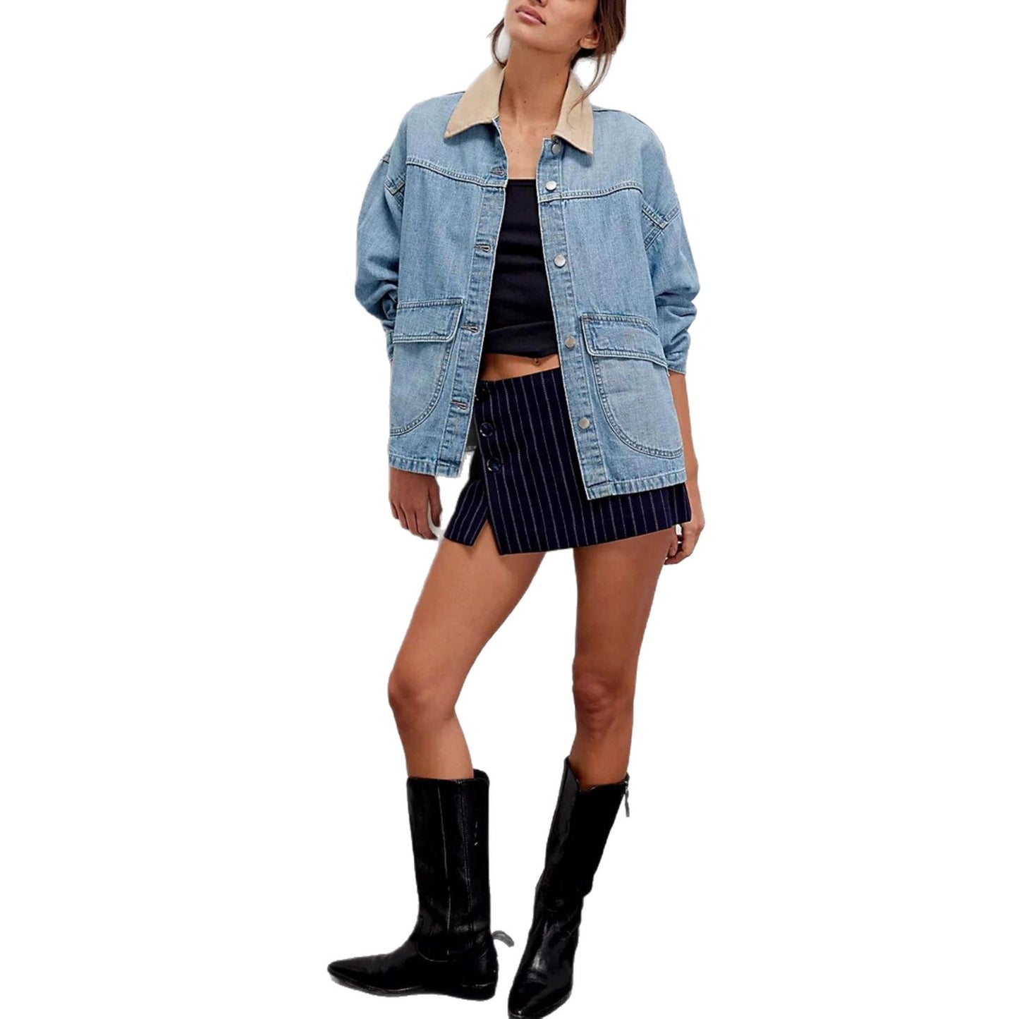 Women's Cowboy Loose Contrast Color Denim For Coats