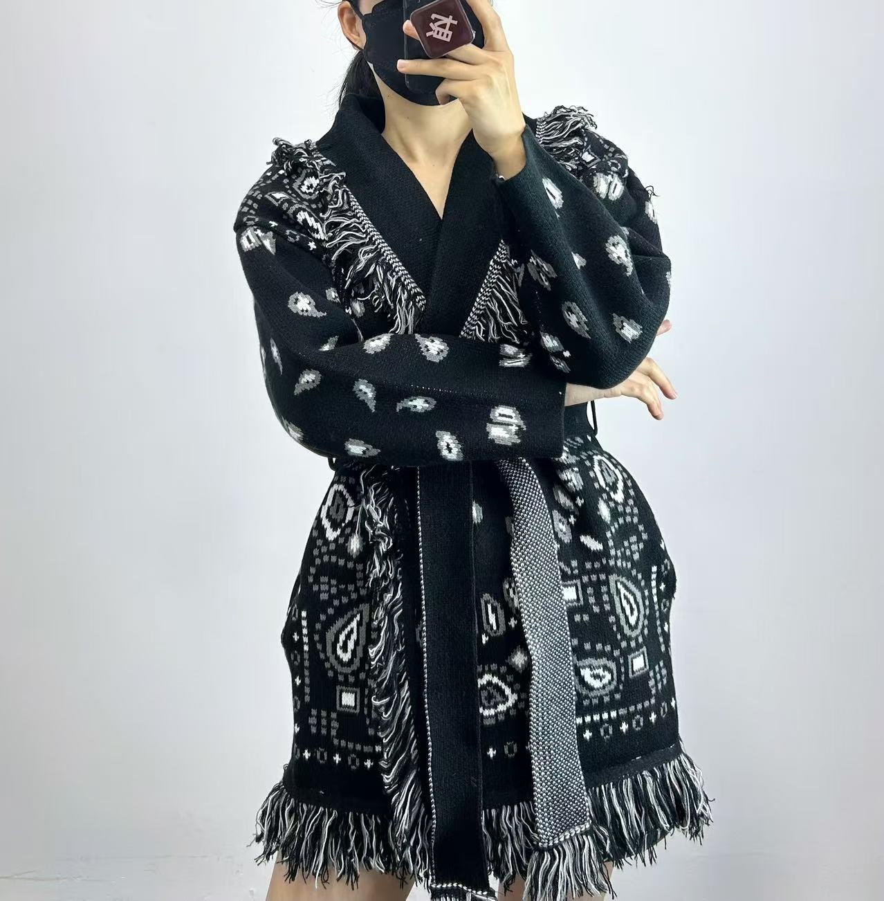 Bohemian Tassel Jacquard Mid-length Loose Lapels Sweaters