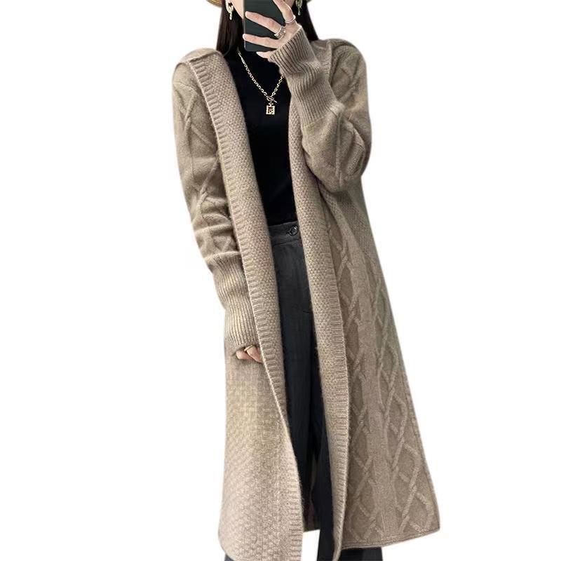 Women's Cashmere Hooded Twisted Knitted Over The Knee Sweaters