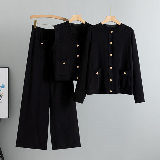 Women's Korean Style Wide Leg Three-piece Set Suits