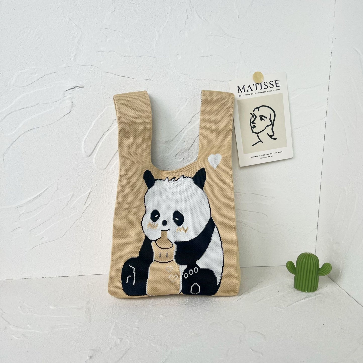 Women's High-grade Panda Knitted Polyester Knit Phone Bags