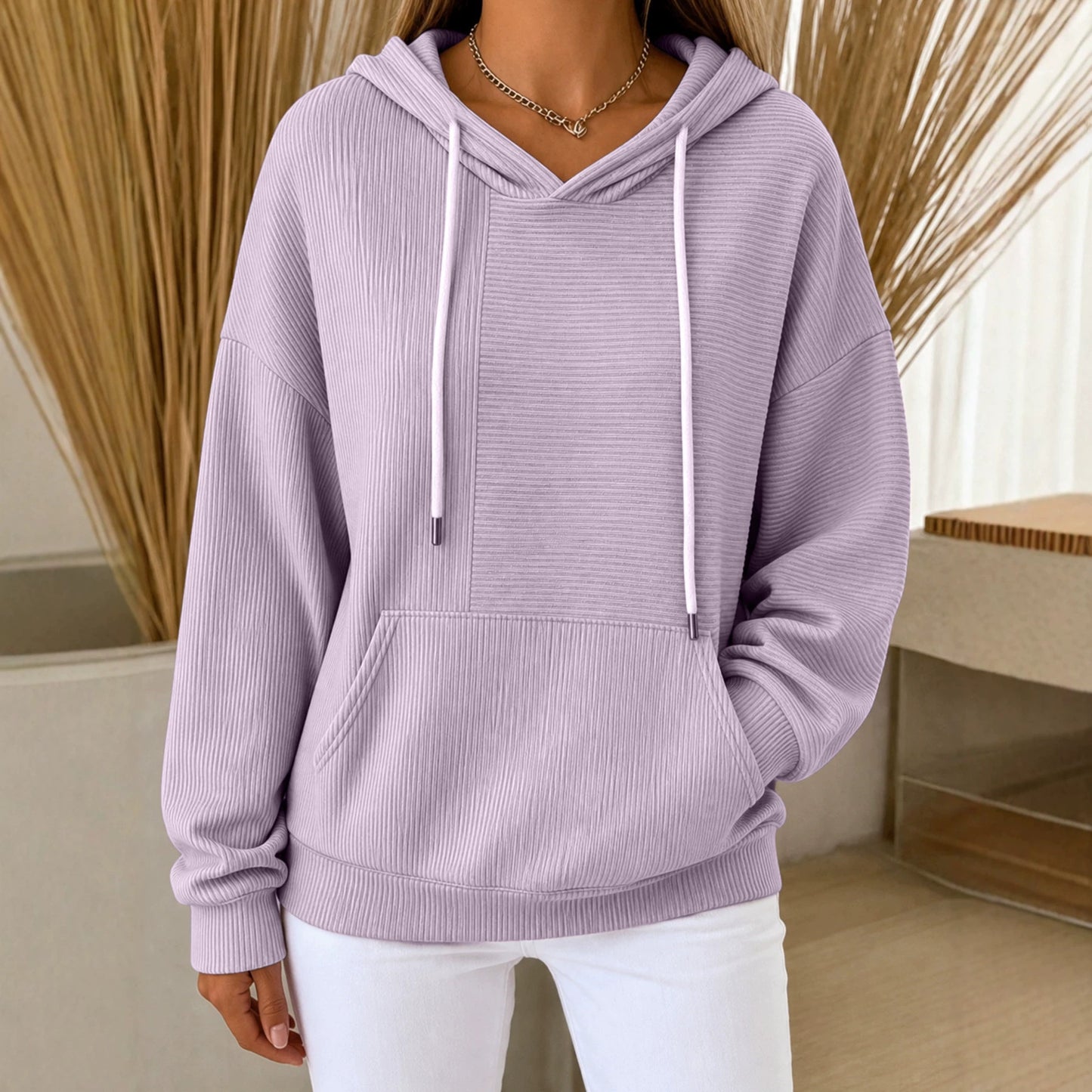 Women's Autumn Loose Casual Striped Stitching Drawstring Women's Sweater, Sweater
