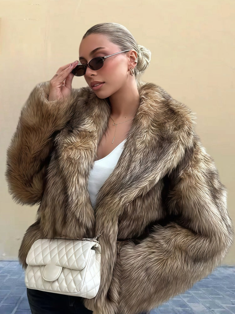 Women's Lapel Long Sleeve Furry Spring Pure Coats