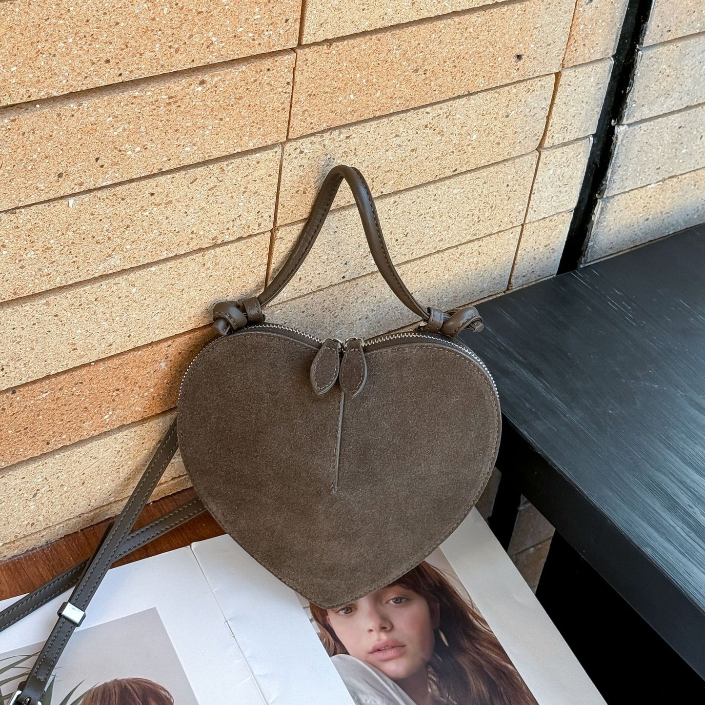 Casual Women's Heart-shaped Design Glossy Trendy Handbags