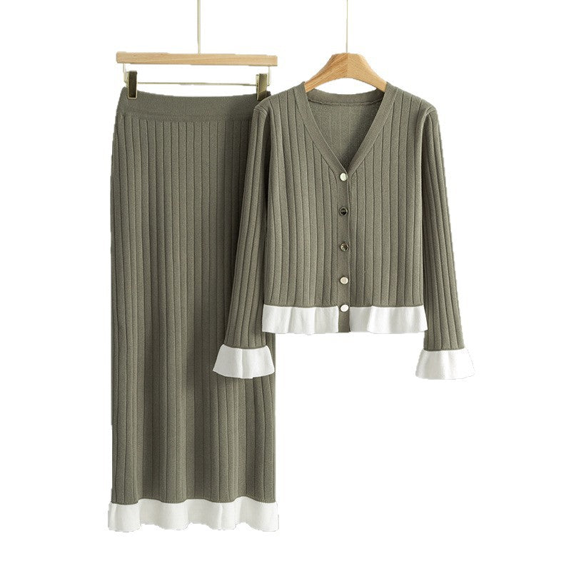 Women's Chic Bell Sleeve Knitted Temperament Twinset Fashion Casual Suit