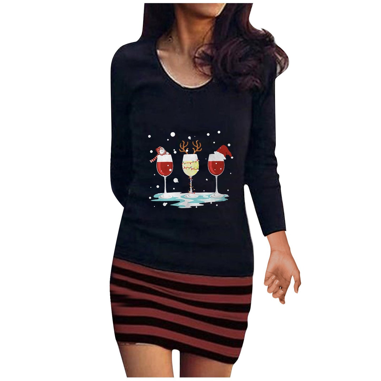 Fashion Round Neck Long Sleeve Three Dress