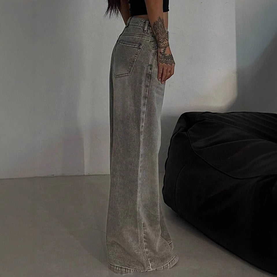 Women's American Retro Draping High Waist Wide Leg Loose Women's Jeans
