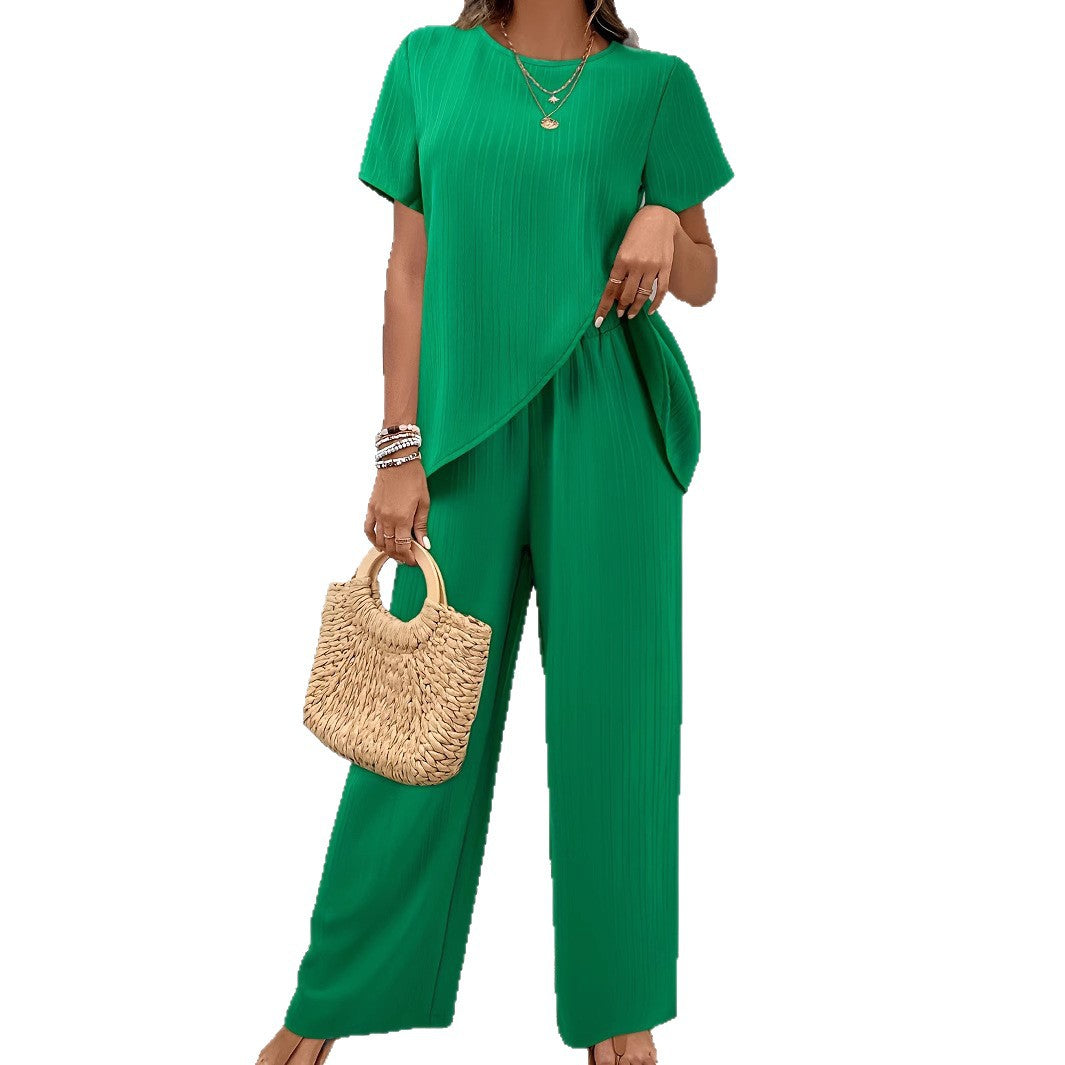 Women's Summer Two-piece Sleeve Round Neck Loose Fashion Casual Suit