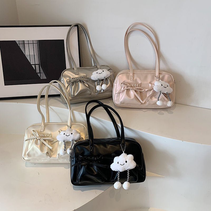 Women's Style Fashion Bow Pleated Glossy Underarm Bags