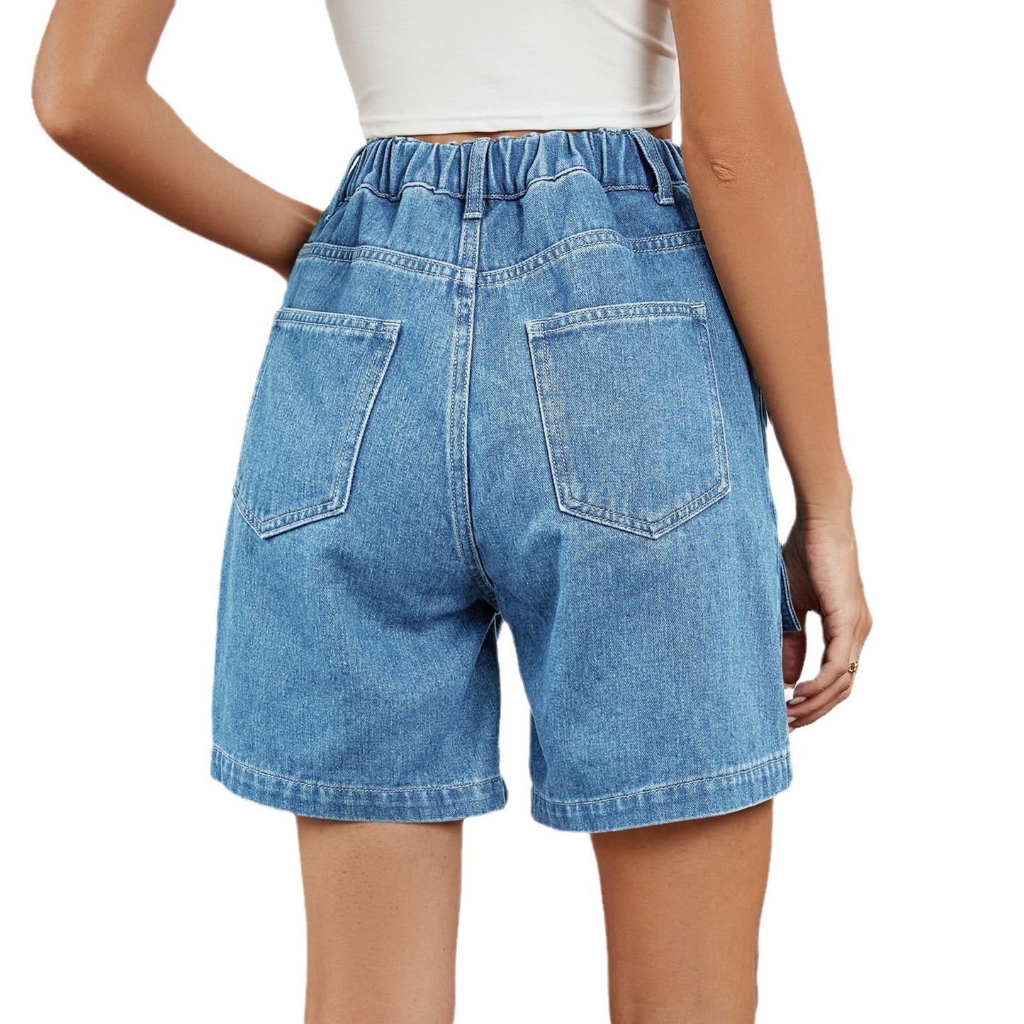 Summer Washed Elastic Waist Casual Denim Women's Jeans