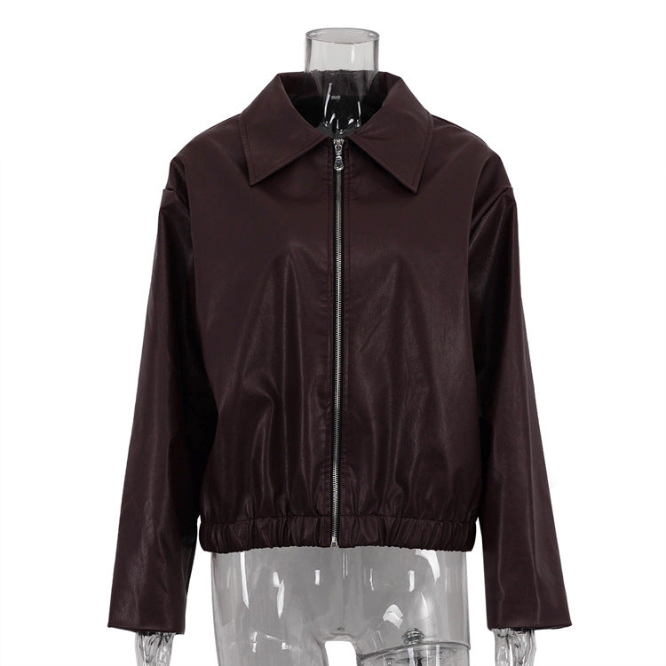 Women's Motorcycle Leather Fashion High Sense Loose-fitting Jackets