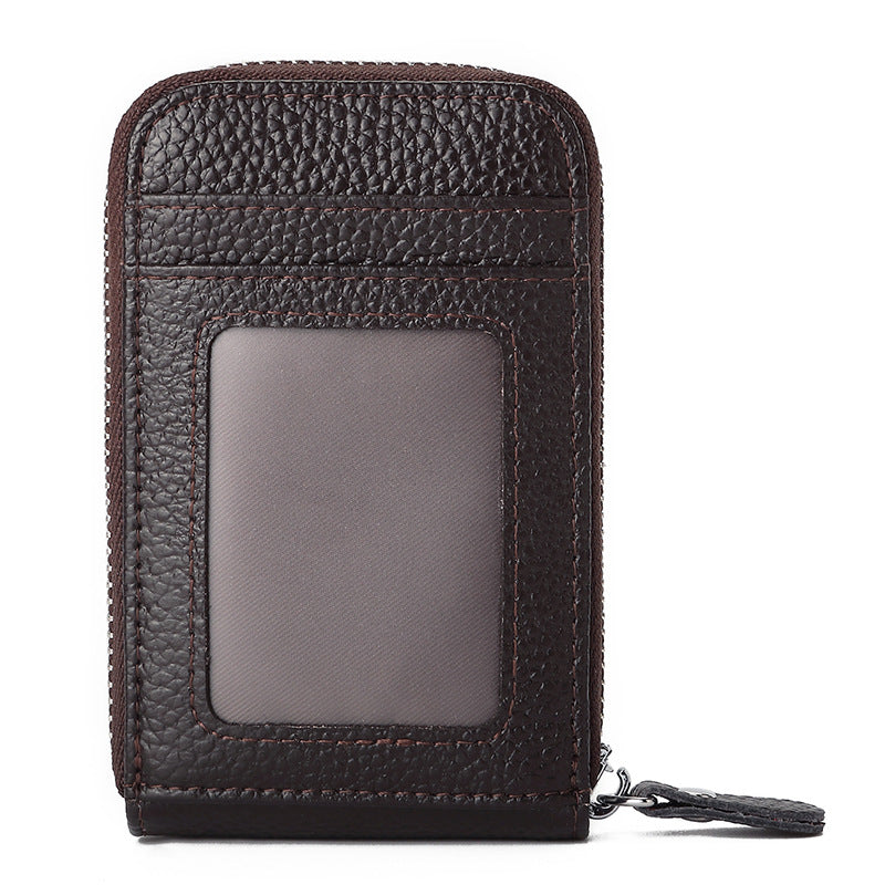 Fashion Solid Color Lychee Pattern Male Card Holder