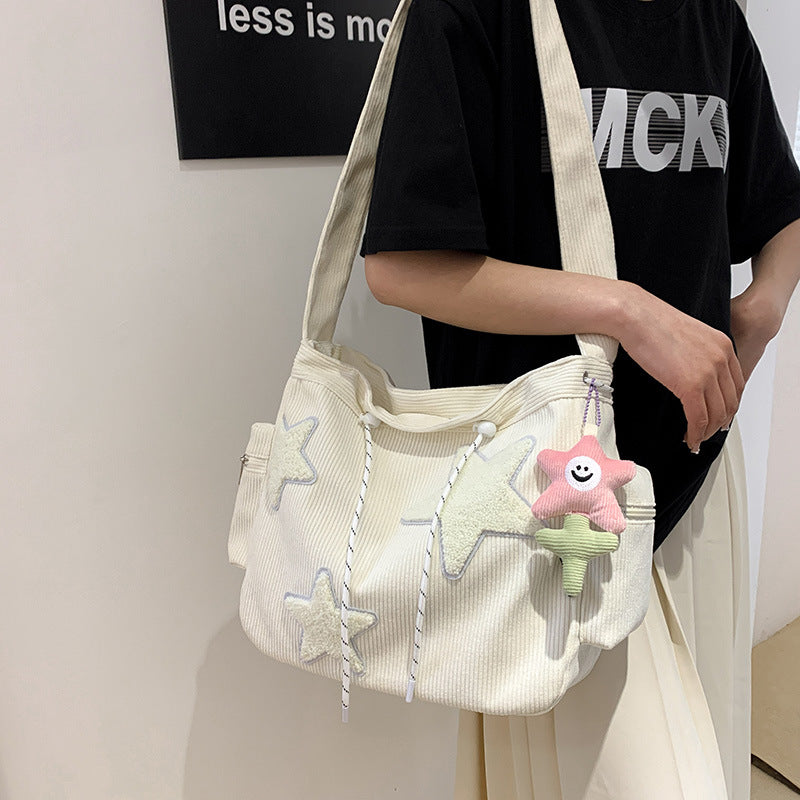 Women's Large Capacity Corduroy Fashion Five-pointed Star Tote Bags