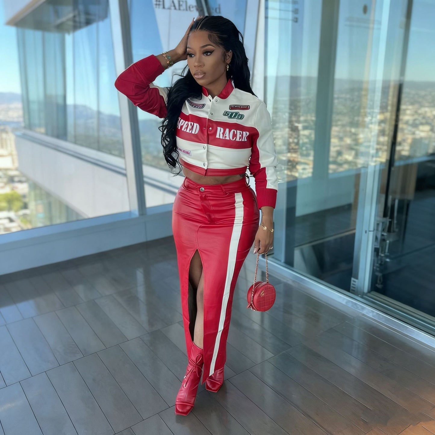 Women's Hot Biker Leather Printed One-piece Jackets