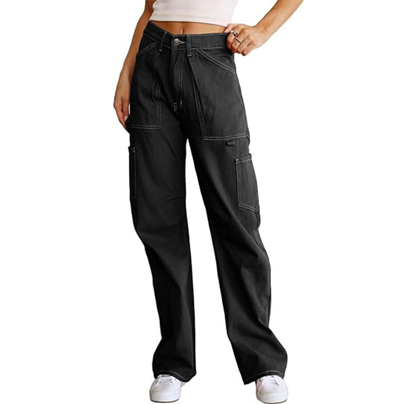 Women's Casual Six Pockets Straight High Waist Pants