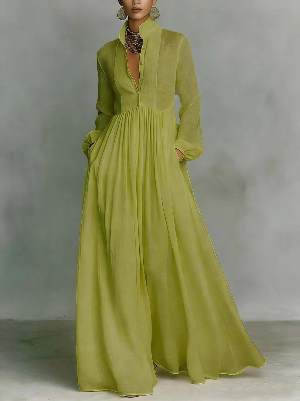 French Style Slimming Long Sleeve Pleated Elegant Retro Casual Dress