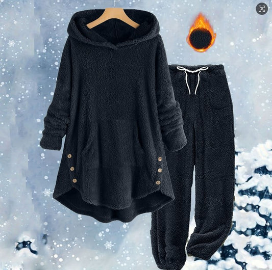 Women's Casual Solid Color Plush Hooded Long Sleeve Suits