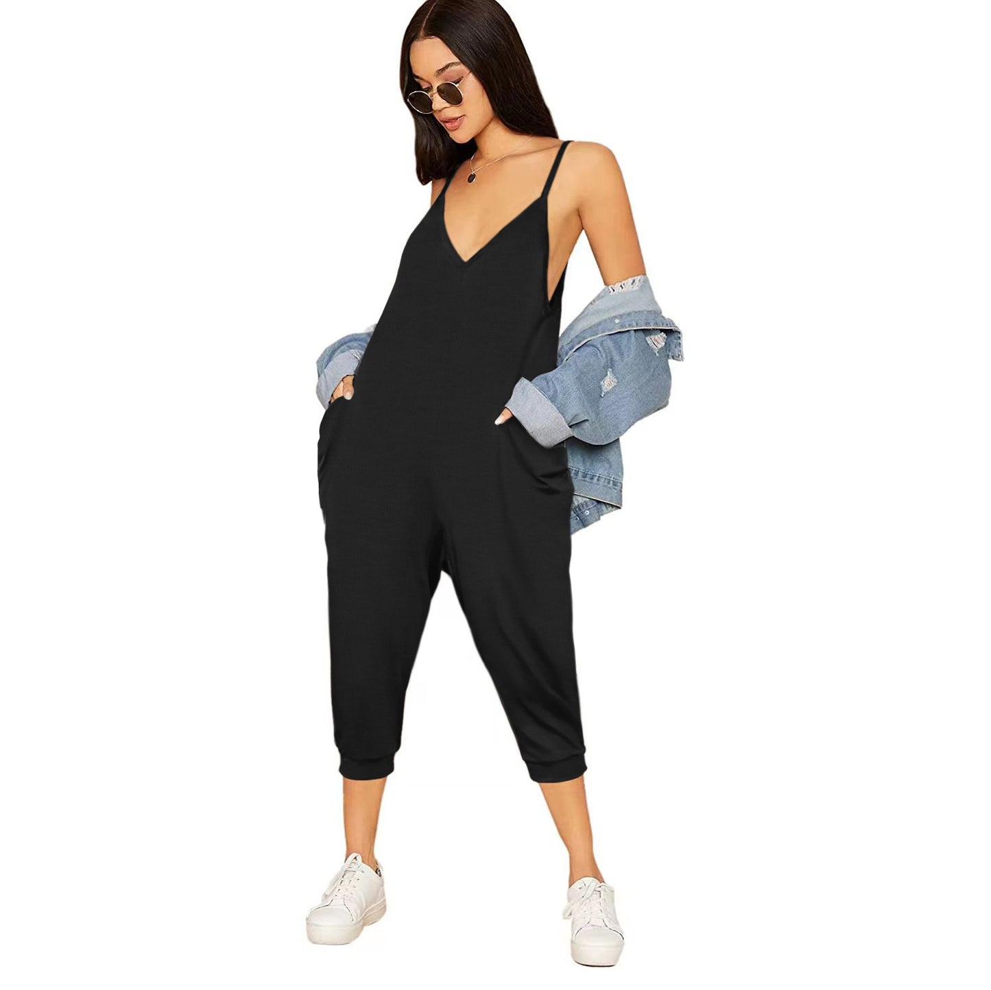 Cool Fashion Solid Color Suspender Long Jumpsuits
